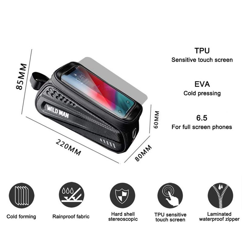 WILD MAN Rainproof Bicycle Front Frame Bike Bag with Touch Screen Phone Mount for Road Mountain Bikeï¼ˆBlack,ES3ï¼‰ - Image 3